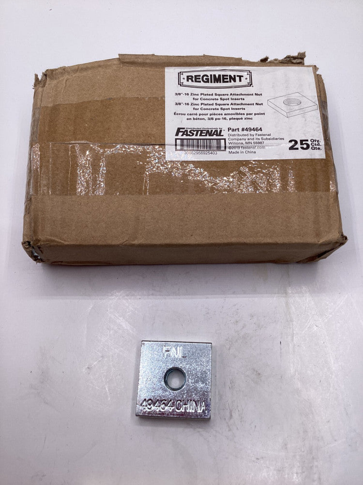 Box of 25 Fastenal 49464 Square Attachment Nuts for Concrete Spot Inserts 3/8-16
