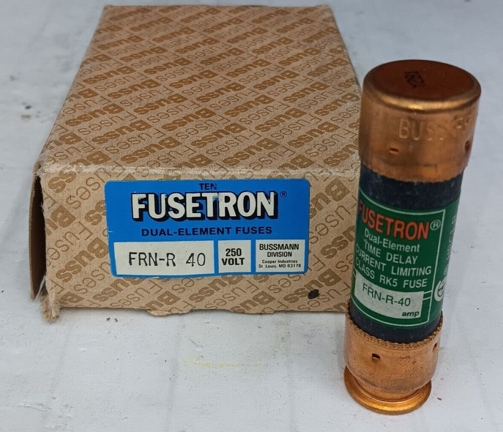 BOX OF 10) NEW BUSSMAN 40 AMP FUSETRON FUSE CLASS RK5 250 VAC FRN-R-40