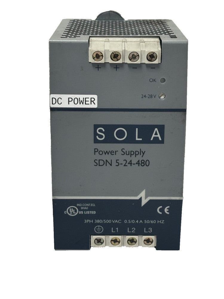 EMERSON SOLA HD SDN524480 POWER SUPPLY 24VDC, 5 AMP, 120 WATT OUT,380-480VAC IN