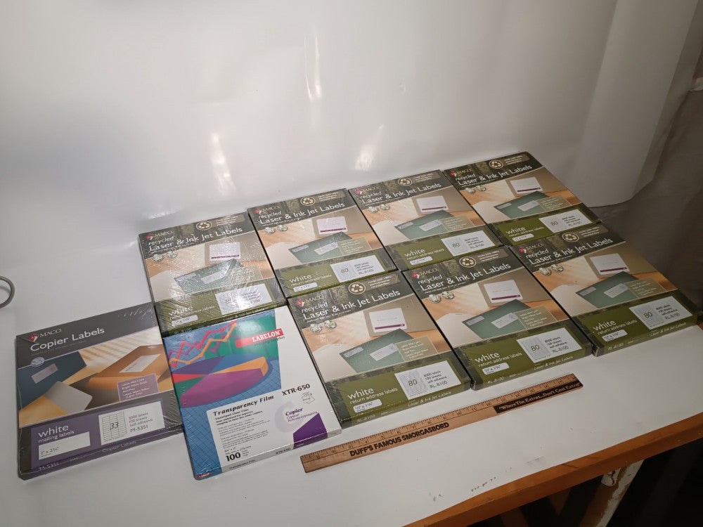 Lot of 8pc MACO Ink Jet Copier Mailing Labels & 1pc Labelon Transparency Film