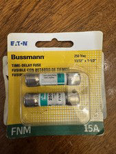 Bussmann FNM-15, Time Delay Fuse 15A (PACK OF 2) 250Vac 13/32" x 1-1/2"