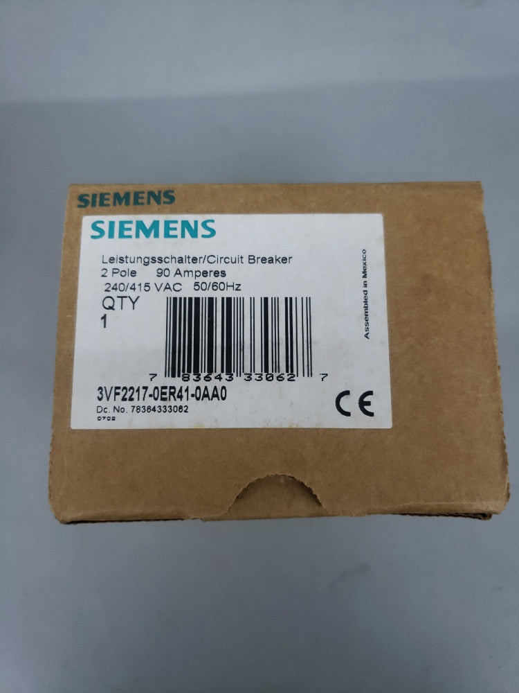 NEW SIEMENS 3VF2217-0ER41-0AA0 2 POLE 90 AMP 240/415V CIRCUIT BREAKER
