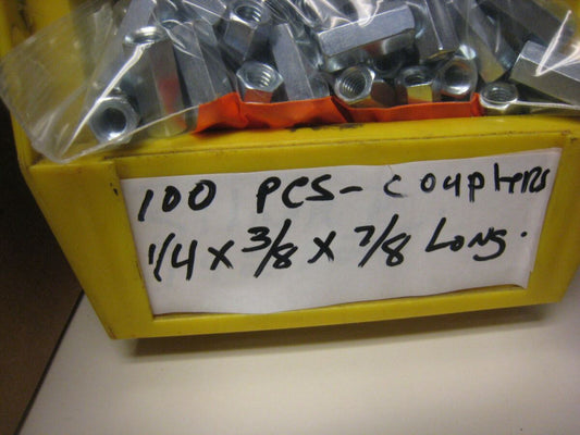 100 pcs 1/4" x 3/8" x  7/8" long THREADED ROD COUPLER Nut STANDOFFS 1/4 -20 T   