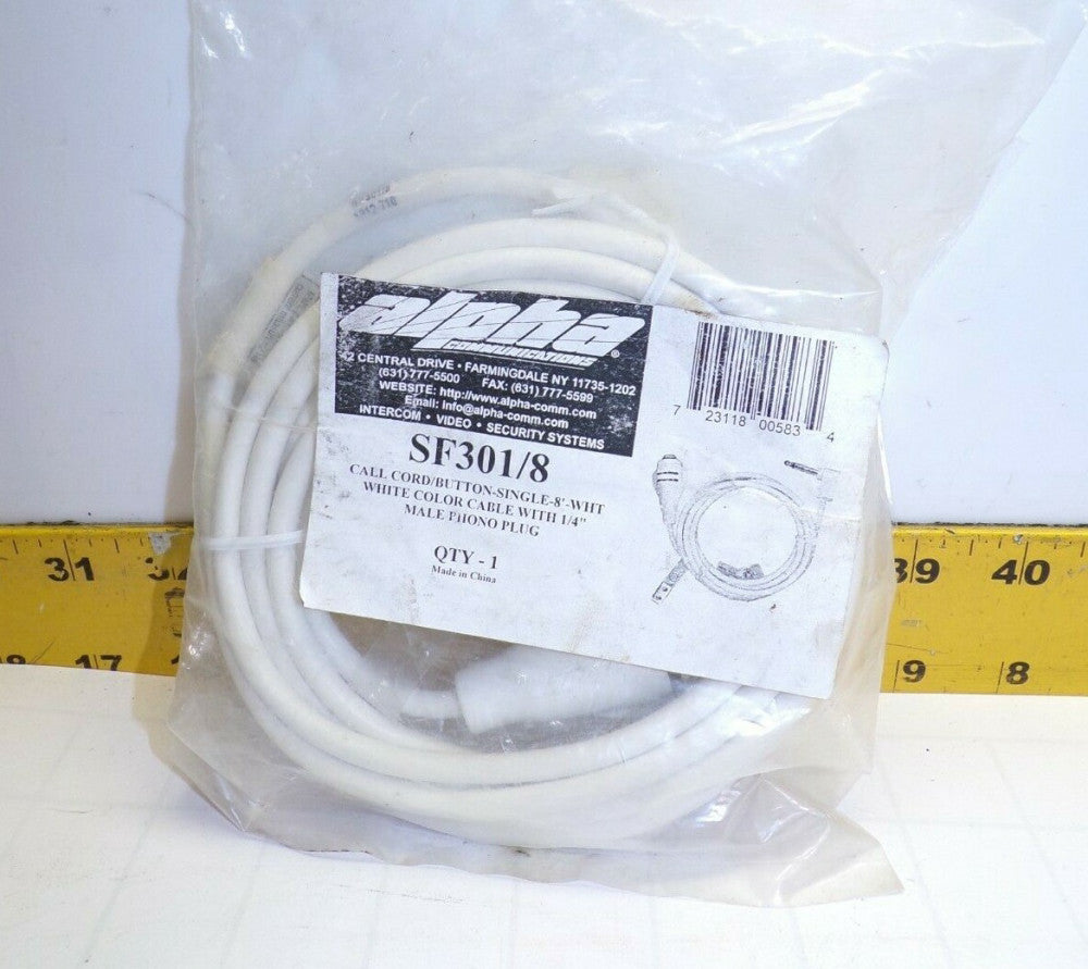NEW ALPHA COMMUNICATIONS 8' OXYGEN-SAFE CALL CORD 1/4" MALE PHONO PLUG  SF301/8