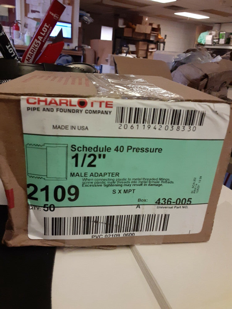 BRAND NEW charlotte sch 40 1/2" male adapter 2109, 436-005 ( 50 PC LOT)