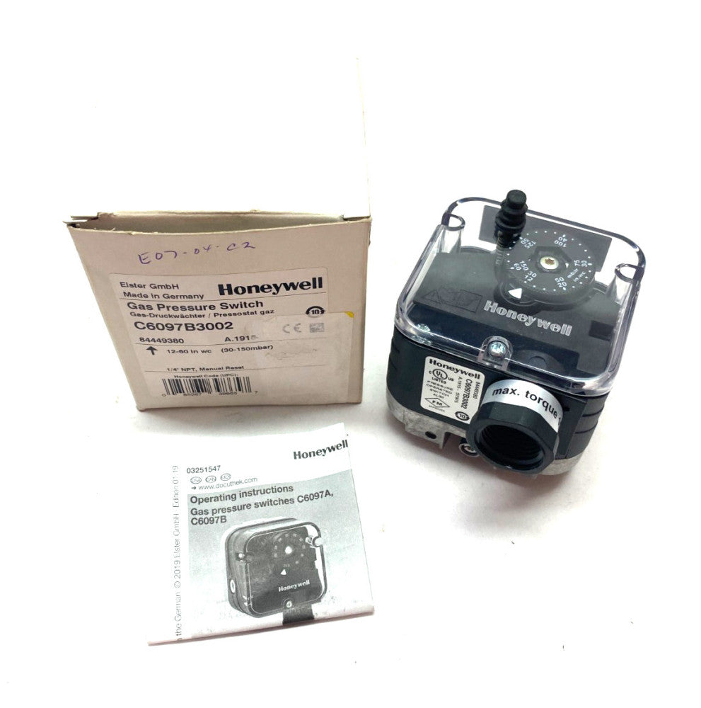 Honeywell C6097B3002 Gas Pressure Switch Manual Reset 12-60in WC