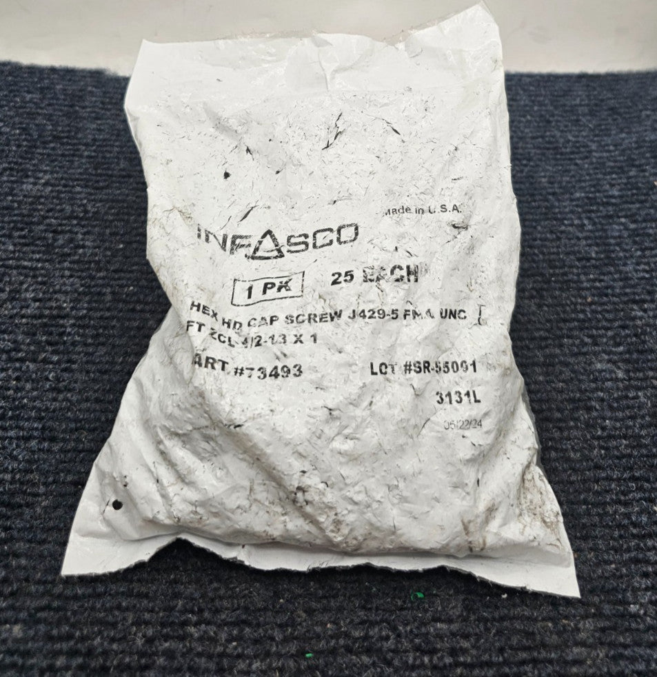 (QTY 25)  Infasco 73493 Hex Cap Screw Zinc Finish Gr. 5 1/2"-13 x 1.  J429-5