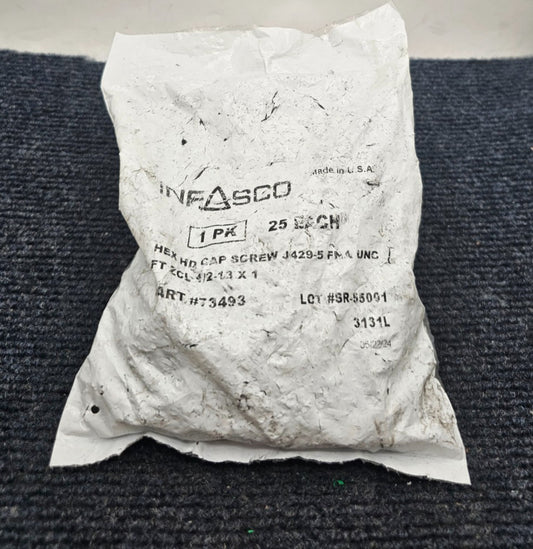 (QTY 25)  Infasco 73493 Hex Cap Screw Zinc Finish Gr. 5 1/2"-13 x 1.  J429-5