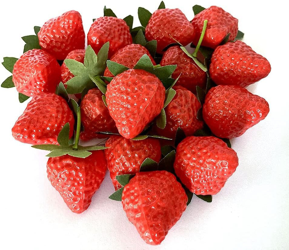 Aliotech 18PCS Plastic Artificial Red Strawberries Fake Lifelike 