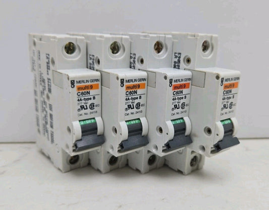 4 Pack Square D Merlin Gerin 24113 MULTI9  C60N 4A Type B 277Vac Circuit Breaker