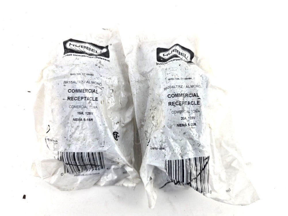2pcs Hubbell BR15ALTRZ BR20ALTRZ Almond Commercial Receptacle NEMA 5-15R + 5-20R