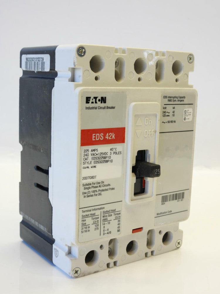 New Eaton EDS3225BP10 Series C Industrial Circuit Breaker 225 Amps 240 VAC 3-Pol
