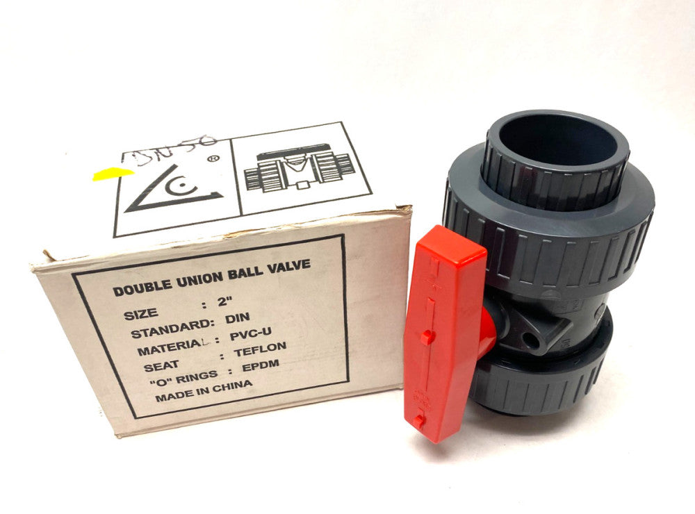 DN50 2" Double Union Ball Valve PVC-U, Teflon Seat, EPDM Seals
