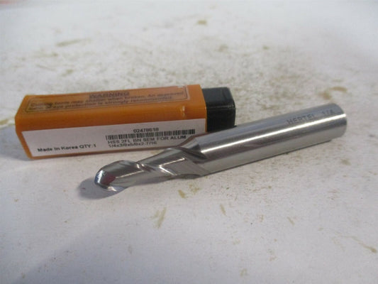 (E111001601) 1/4" x 5/8" x 3/8" x 2-7/16" OAL 2 Flute HSS Ball End Mill 