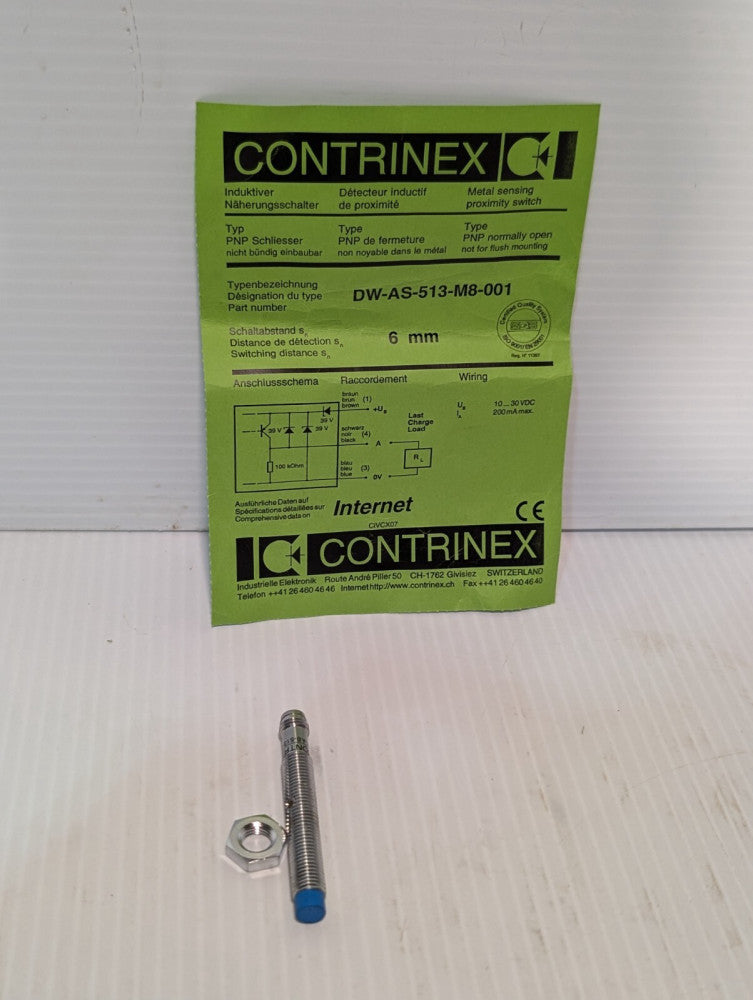 Contrinex DW-AS-513-M8-001, 6mm Proximity Sensor/Switch, PNP Normal