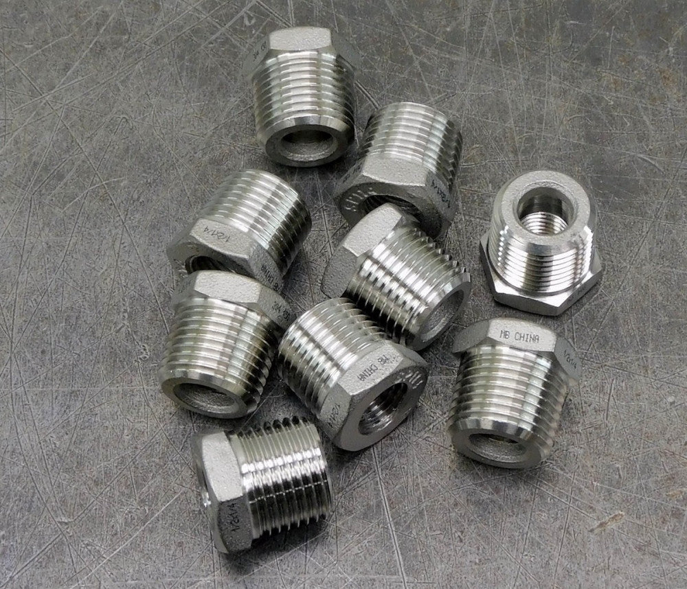 McMaster-Carr 304 SS Hex Bushing Fitting 1/2" x 1/4" NPT 150PSI Lot of Nine (9)