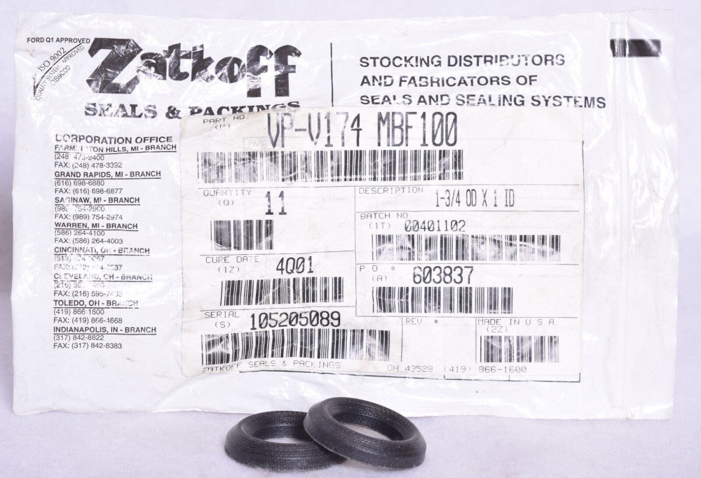 2 Count Zatkoff Seals VP-V174 MBF100  1-3/4" OD X 1" ID