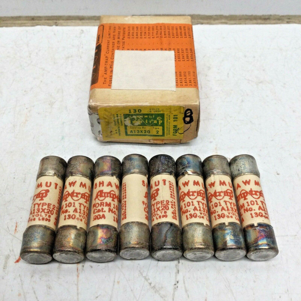 Shawmut A13X20 Type 2 Amp-trap Fuses 20 AMP 130VAC (LOT of 8)