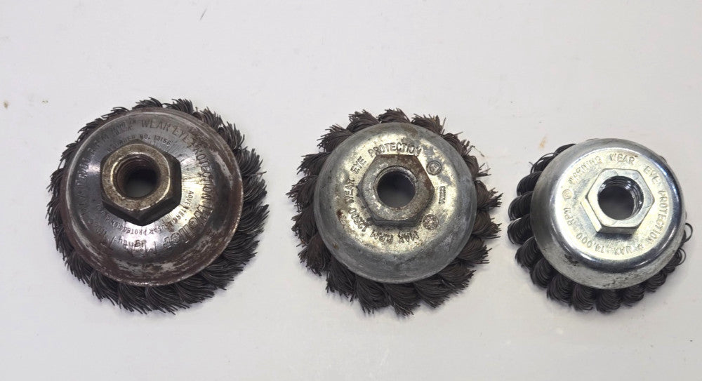 KNOTTED WIRE BRUSH CUPS STEEL 2-1/2”-3-1/2” *LOT OF 3*