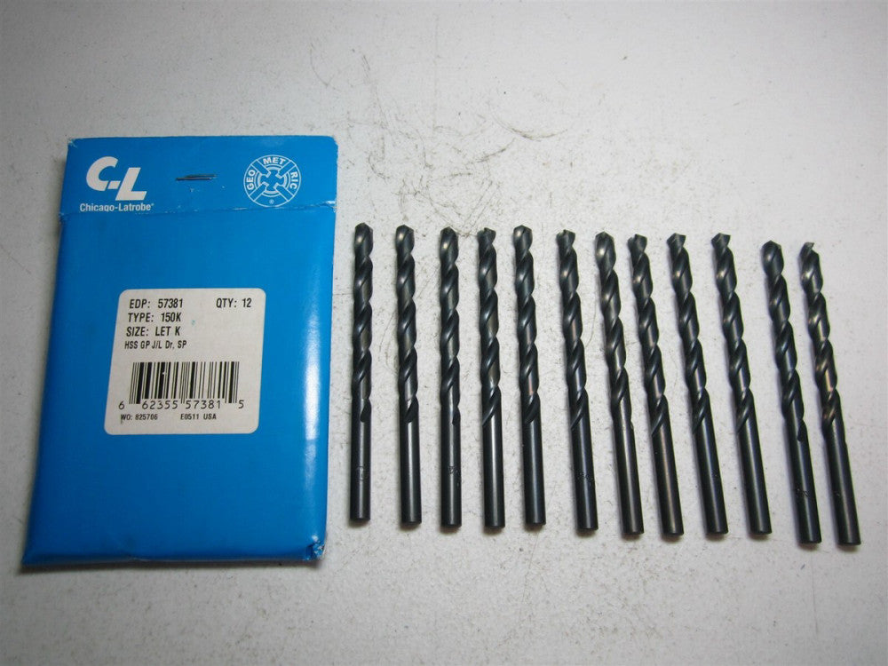 Chicago - Latrobe (57381) Letter K 118° High Speed Steel Jobber Drill - Qty 12