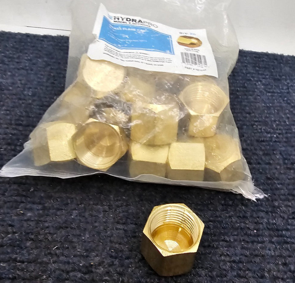 (20 PIECES) HydraPro H27048: 5/8-inch Brass Flare Caps, C360 Brass