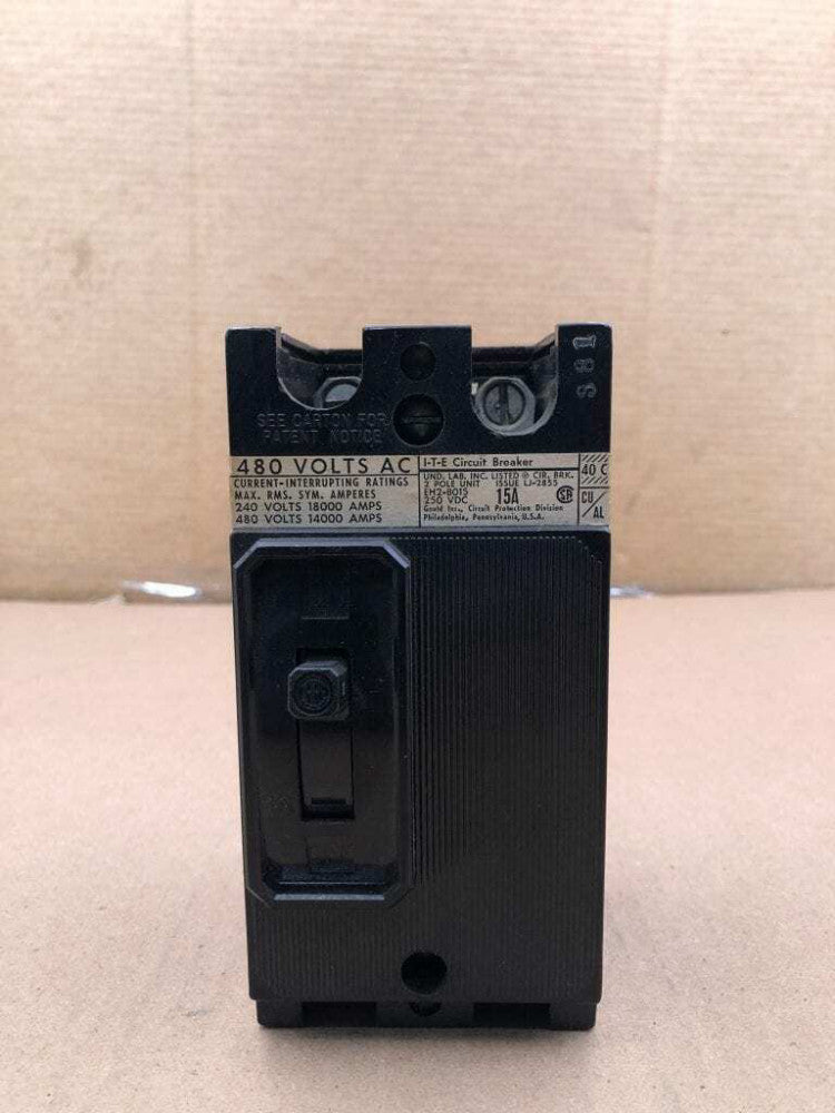 I-T-E 15A 2 Pole Circuit Breaker 480VAC 250VDC EH2-B015