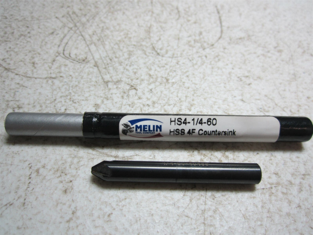 Melin (18591) 1/4" Head Diam, 1/4" Shank Diam, 4 Flute 60° HSS Countersink
