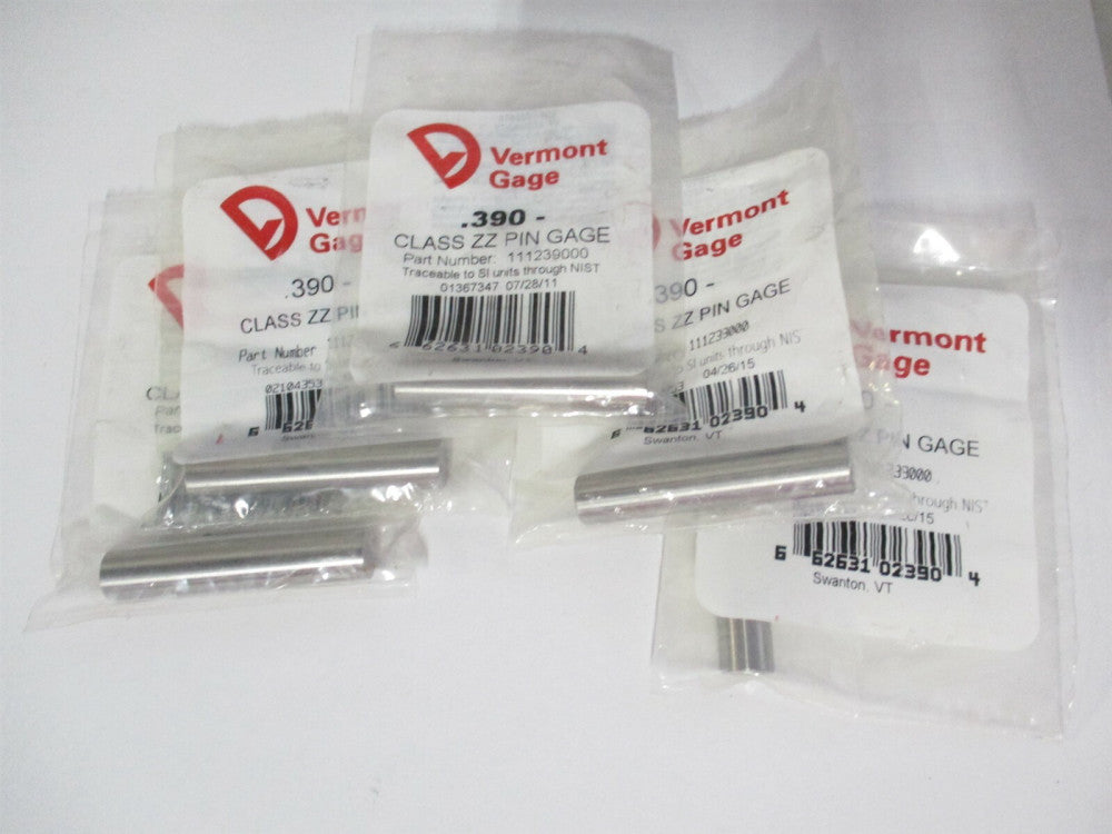 Vermont Gage (111239000) 0.39" Diam Class ZZ Minus Plug & Pin Gage - Lot of 5