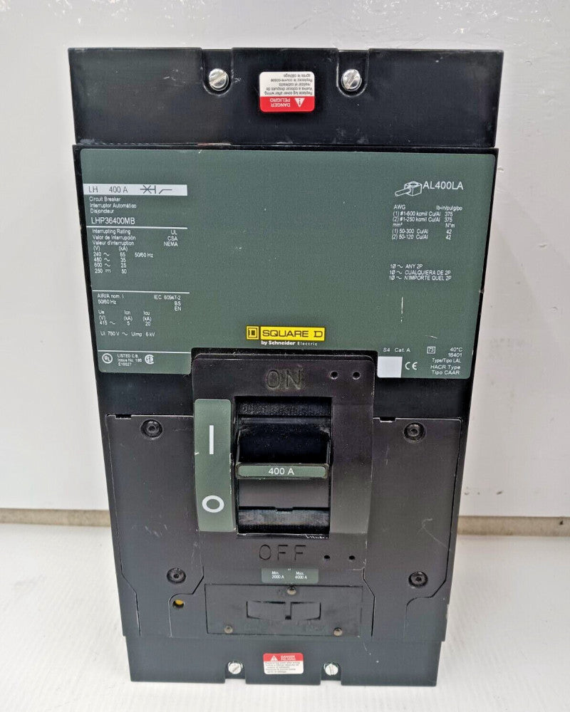 NEW SQUARE D 400 AMP CIRCUIT BREAKER 3 POLE 600 VAC / 250 VDC LHP36400MB