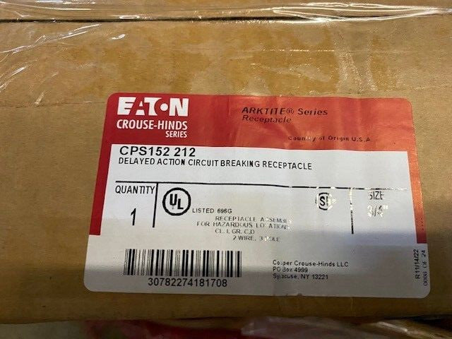 CROUSE HINDS CPS152212 DELAYED ACTION CIRCUIT BREAKING RECEPTACLE (NEW)