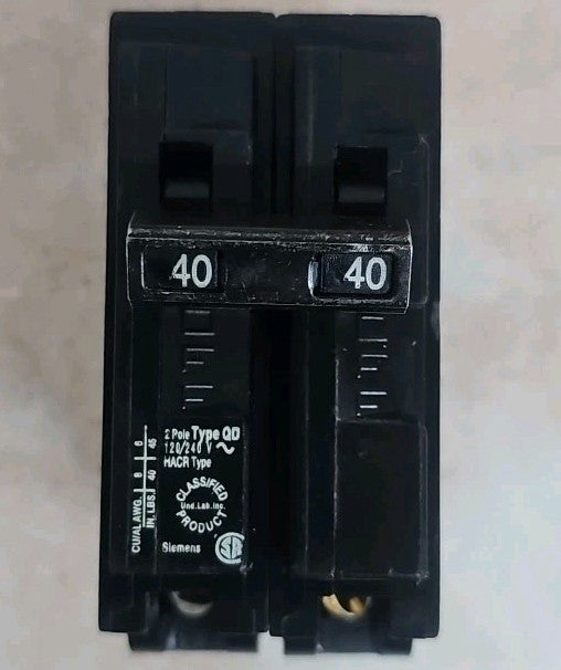 Siemens NTO D240 Type QD Circuit Breaker 120/240 VAC 40 A 10 kA 2 Pole