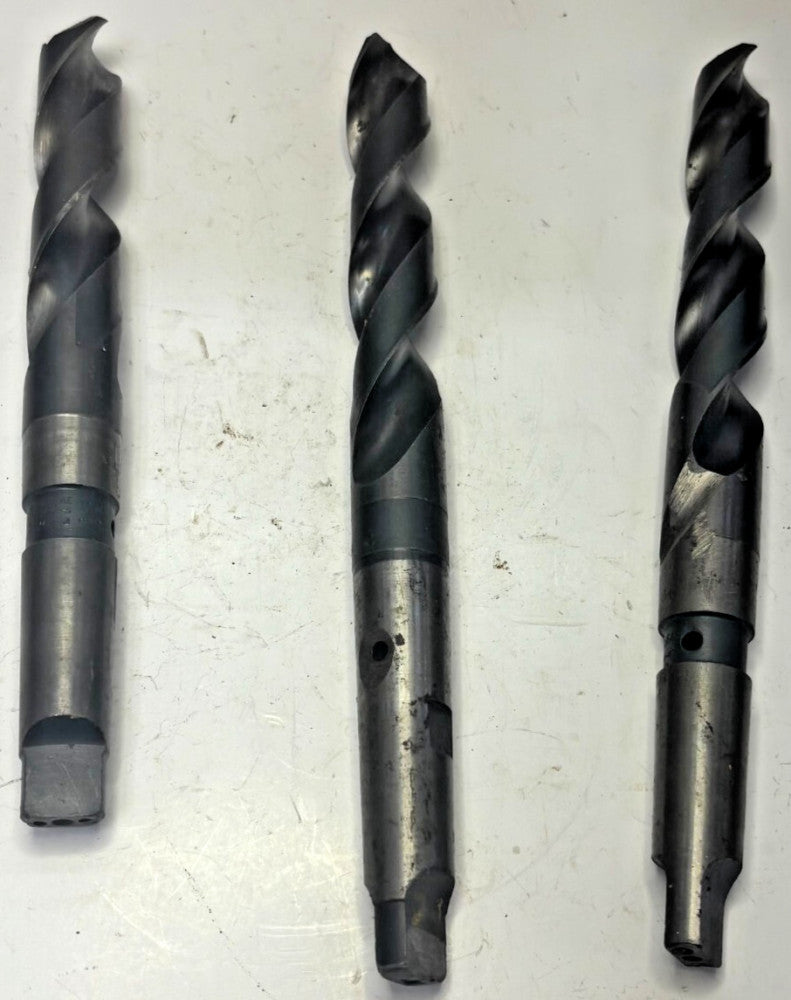 31/32" 2 FLUTE SPIRAL TAPER SHANK DRILL BIT LOT OF 3 COOLANT THROUGH