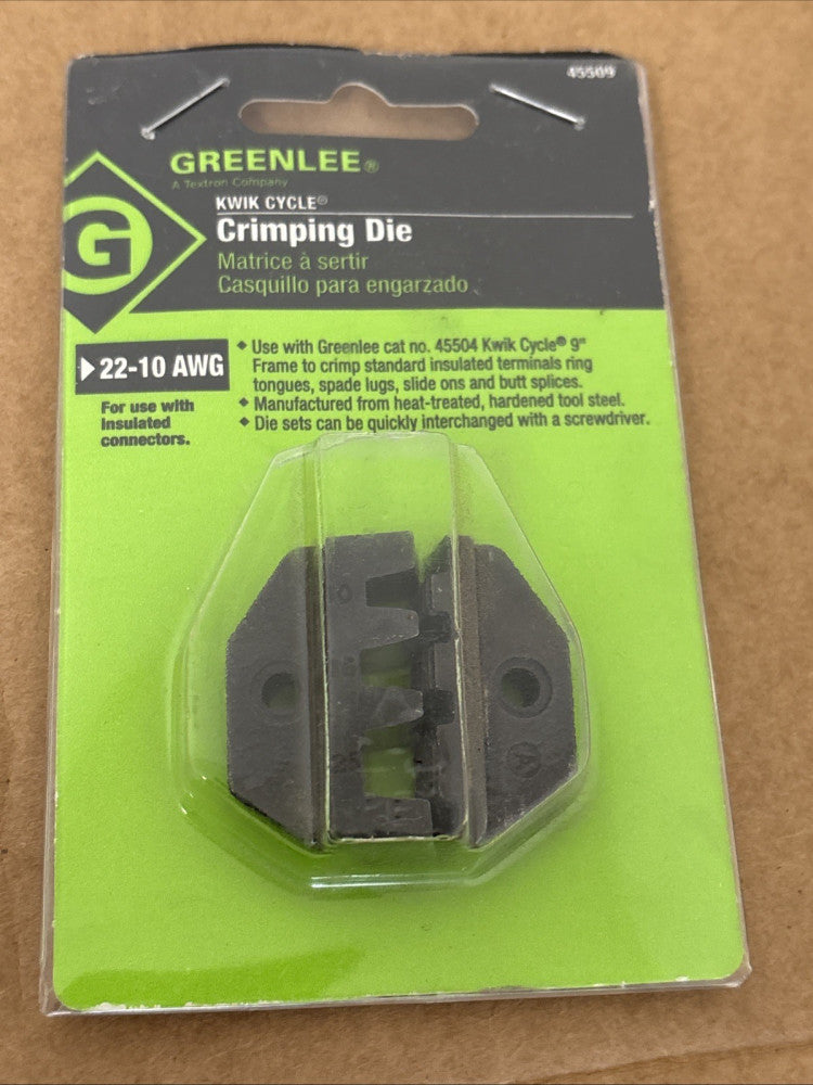 Greenlee Insulated Terminal Crimping Die, 45509,  22-10 AWG KWIK CYCLE