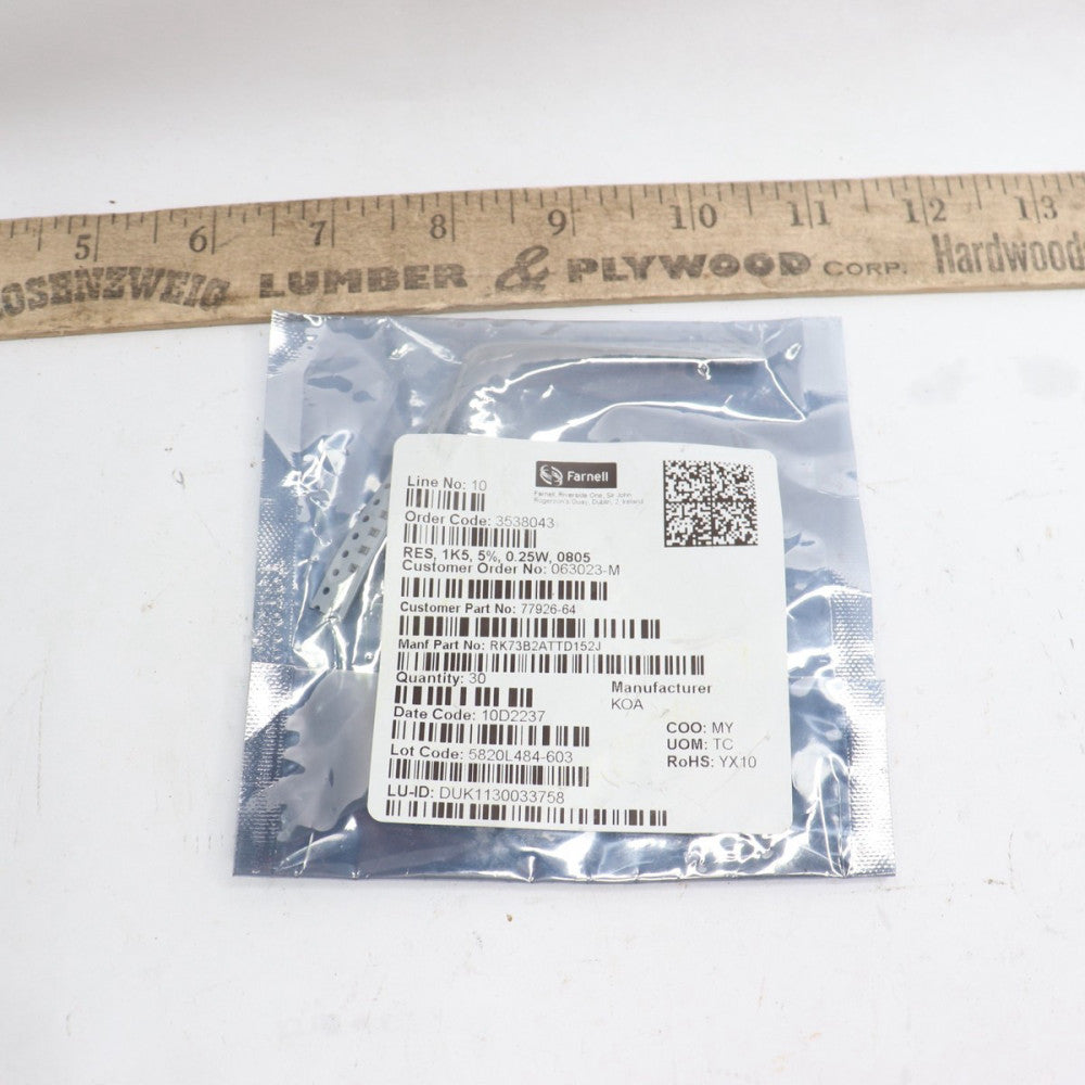 (30-Pk) Farnell Chip Resistor 1.5 kOhms Â±5% 0.25W 1/4W RK73B2ATTD152J