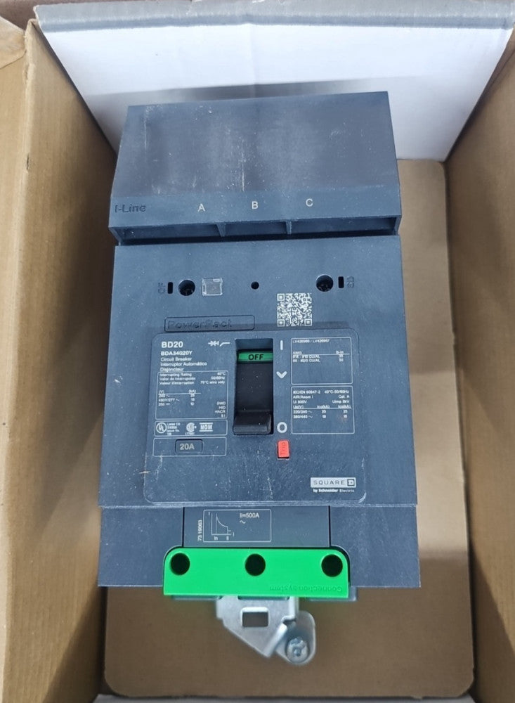 Square D NTO BDA34020Y 20 Amp 3 Pole 480Y/277V PowerPact I-Line Circuit Breaker