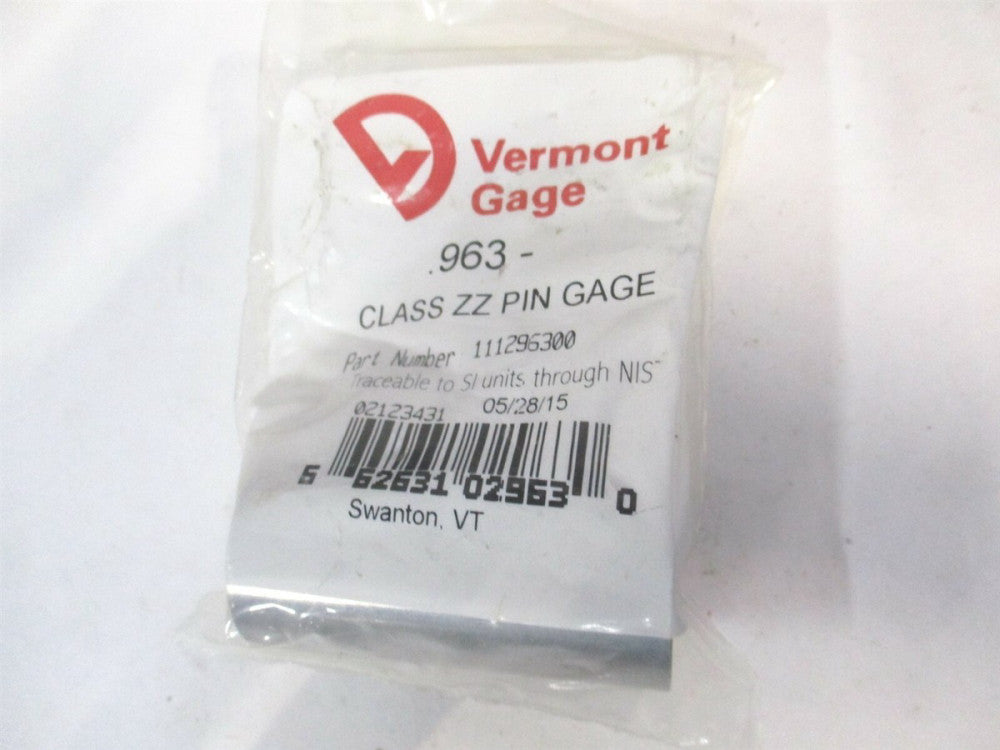 Vermont Gage (111296300) 0.963" Diam Class ZZ Minus Plug & Pin Gage 