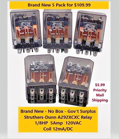 5 Pack Brand New Struthers-Dunn 292XCXC 5A 120VAC  11-Pin/Blade Relay NOS
