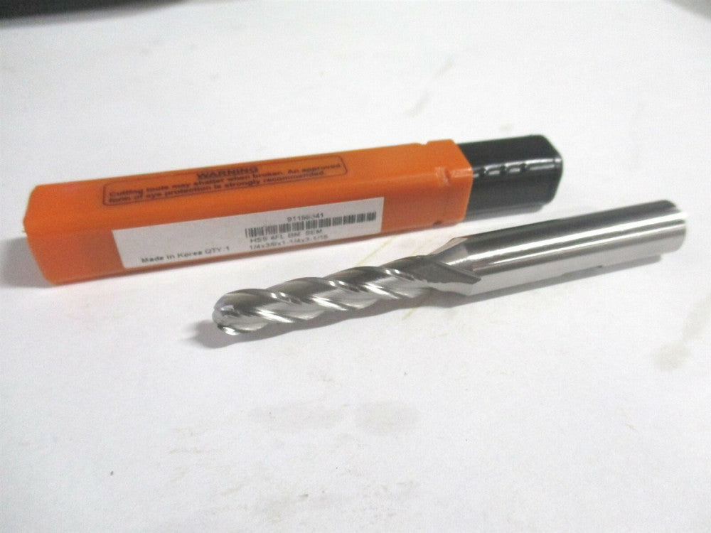 (GG021016) 1/4" x 1-1/4" x 3/8" x 3-1/16" OAL HSS 4 Flute Spiral Ball End Mill 