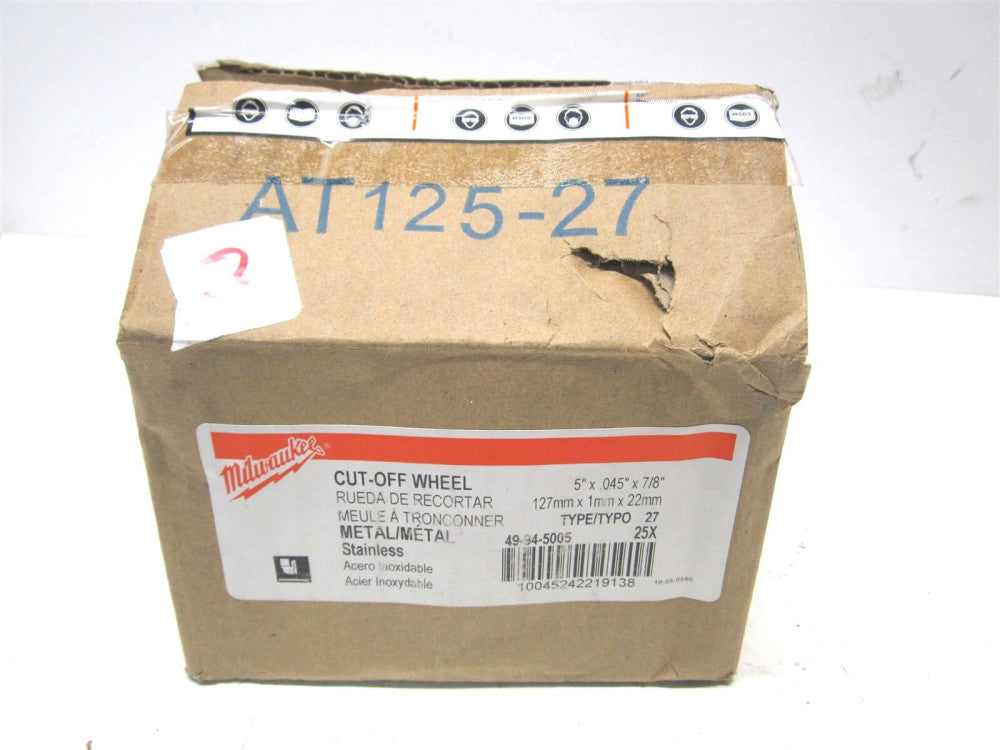 Milwaukee (49-94-5005) 5 x .045 x 7/8 Type 27 Cut-Off Wheel - Pack of 25 