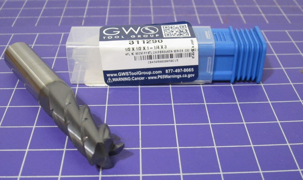 GWS (311290) 1/2" Corner Radius End Mill 1-1/4 LOC 4F Carbide 0.0300" Radius