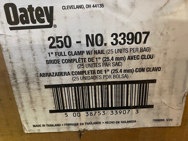 (Case of 250) Oatey 33907 1 in. Pipe Clamp with Barbed Nail