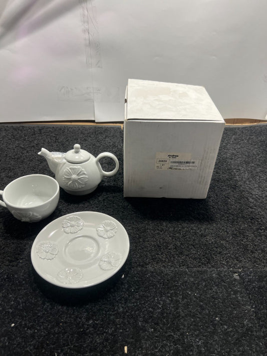 (QTY 3) Andrea By Sadek 20859 Peony Tea for One White 6.26 Inches Tall