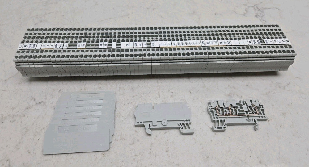 65 Pack Allen Bradley 1492-L3T Terminal Block 550V 2A Gray w/ 1492-EBL3T End Cap