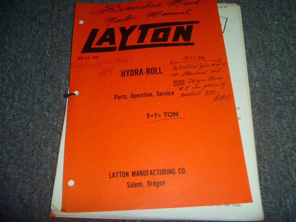 Layton HYDRA-ROLL Vibratory Roller 1-1.5 Ton Parts Operator & Service Manual
