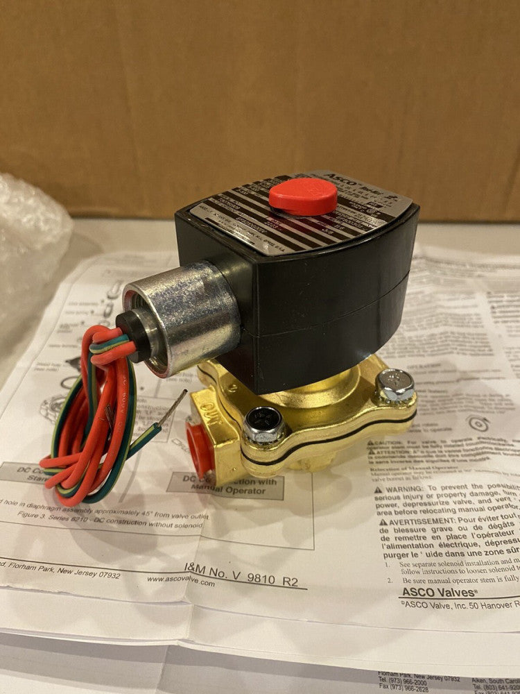 ASCO Red Hat EF8210G001V Brass Solenoid Valve, Normally Closed, 3/8", 12VDC