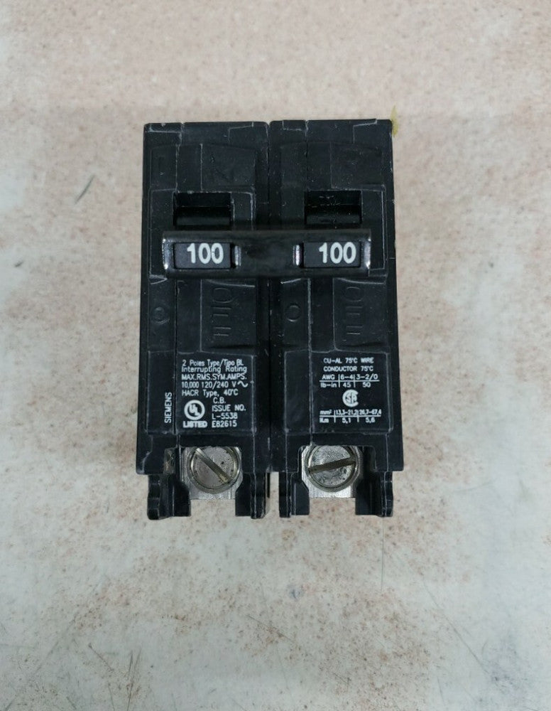 1) New! Siemens B2100 100 Amp 2 Pole 120/240V Bolt On Circuit Breaker