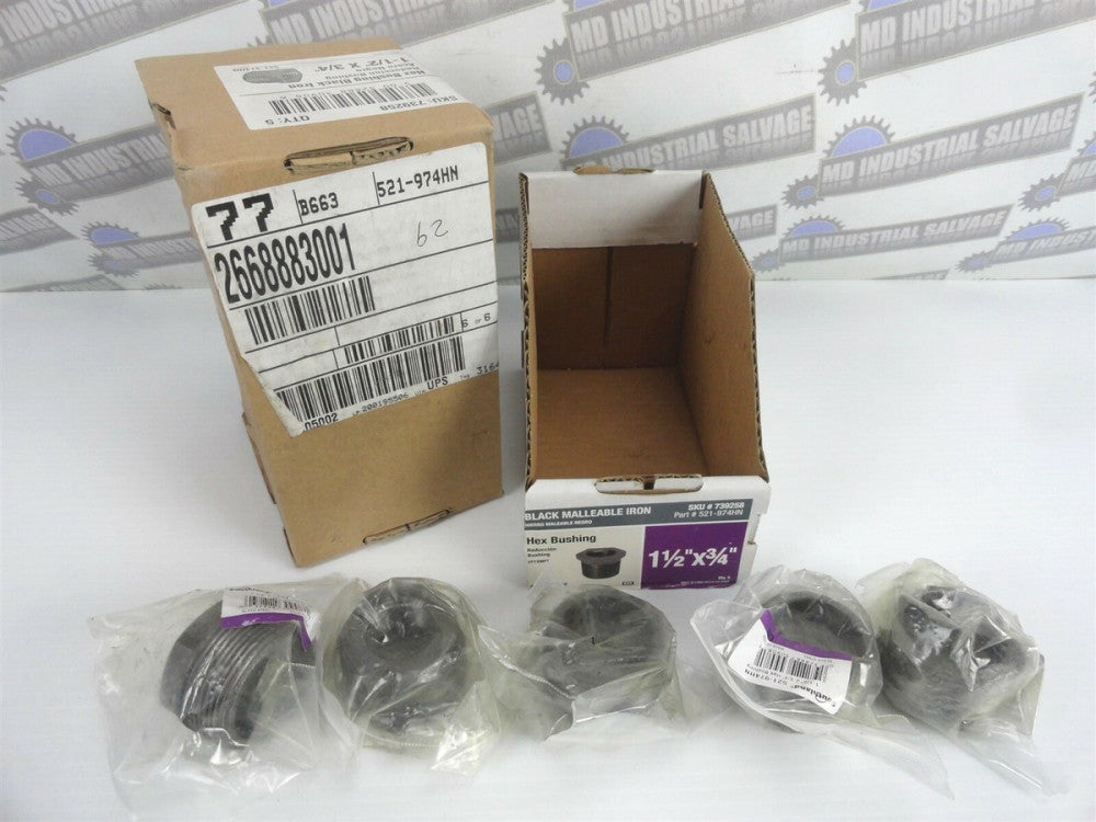 (Lot of 5) SOUTHLAND 521-974HN .75" X 1.5" Hex Bushing - BLACK STEEL (New)