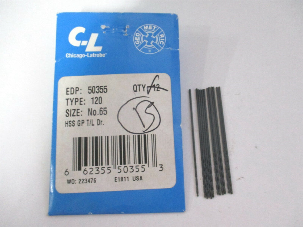 Chicago-Latrobe (50355) #65 Conventional Point Taper Length Drill Bit - Qty 12
