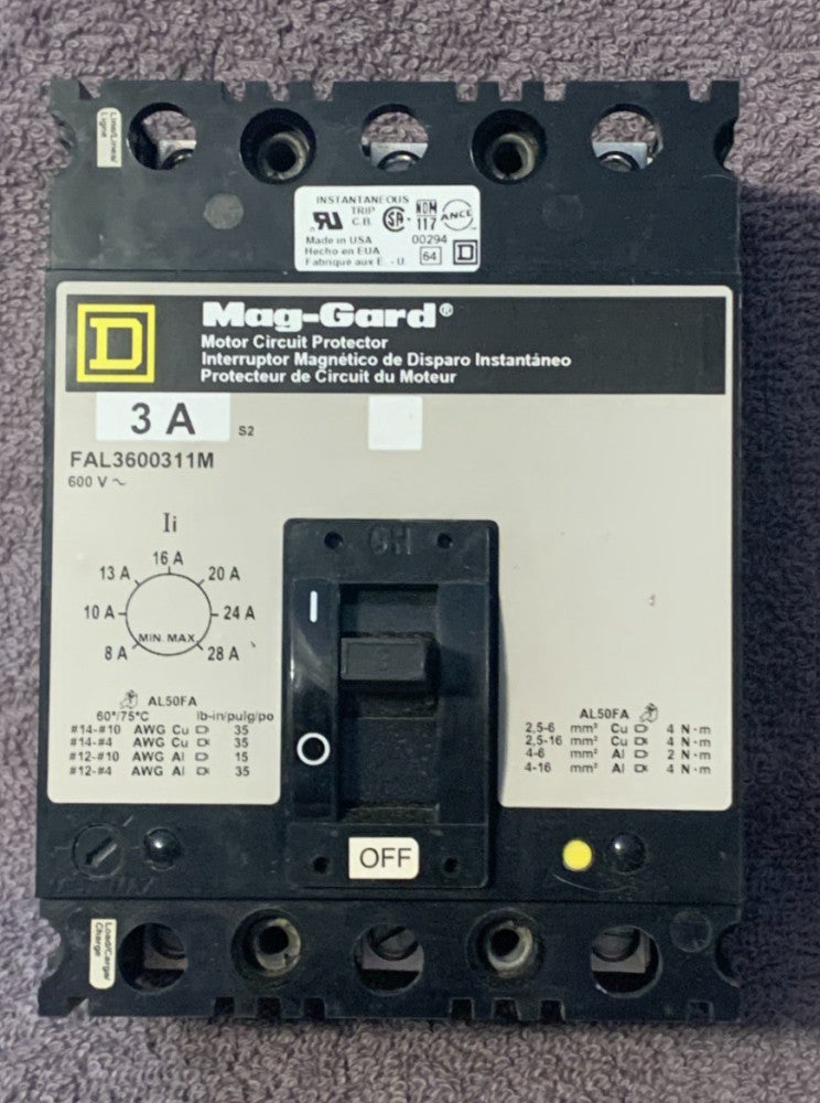 NEW/OPEN BOX Square D FAL3600311M Mag-Gard Circuit Breaker 3 Amps 600VAC