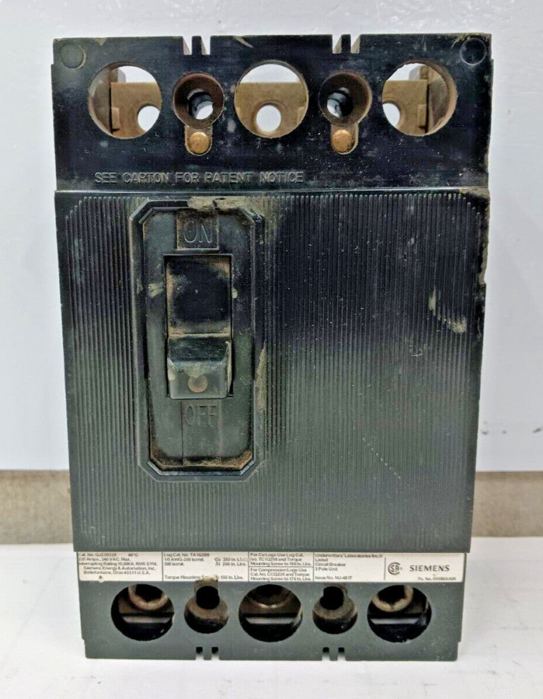 SIEMENS 225 AMP CIRCUIT BREAKER 3 POLE 240 VAC QJ23B225